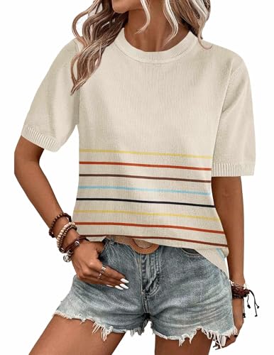 Image of Zeagoo Womens Summer Tops Dressy Casual Short Sleeve Sweaters Crew Neck Lightweight Knit Tops Loose Blouse Basic Shirts