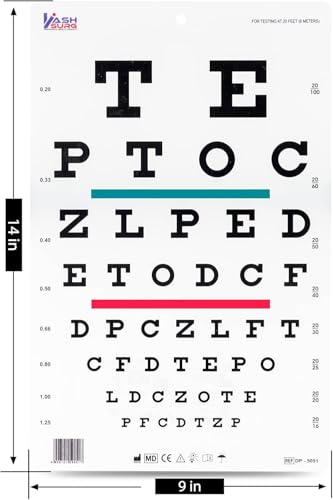 KASHSURG Snellen Chart with Red Green Lines 20 Ft_170_Pack of 31.