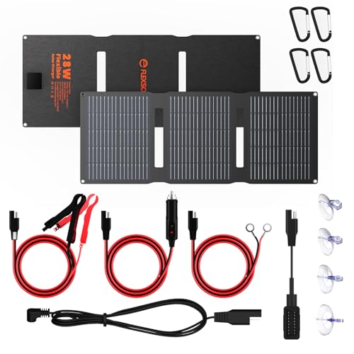 Flexsolar 28W SolarPanel,12V Solar Autobatterie Ladegerät Solarmodul,IP67 wasserdichtes tragbares Batterieladegerät mit USB DC SAE-Anschlusskabel für Auto, Boot, Motorrad, Anhänger usw,Wohnmobil,RV