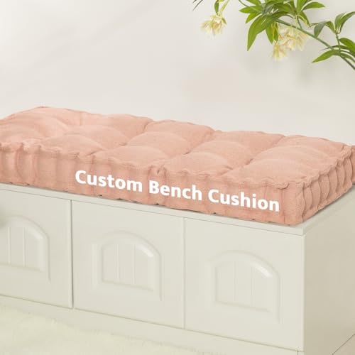 mudilun Custom Bench Cushions for Indoor Furniture 4inch Thickness Tufted Window Seat Cushion with Ties Bench Pads 50+ Colors