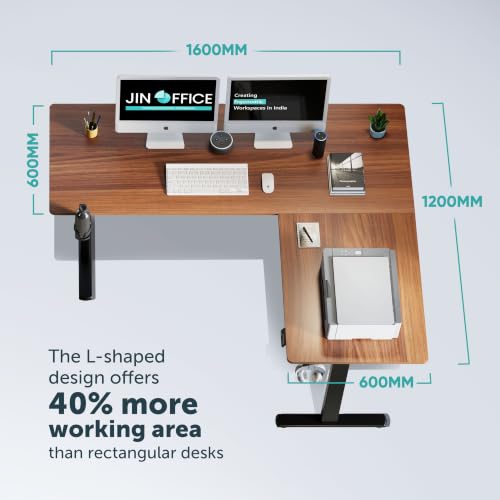 Image of JIN OFFICE Atlas L-Shaped Electric Height Adjustable Desk |Reversible Design L-Shape Adjustable Table | 3 Year Warranty,100 KG Wt. Cap, Memory Presets, Cup Holder|Home Office Sit Stand Ergonomic Desk