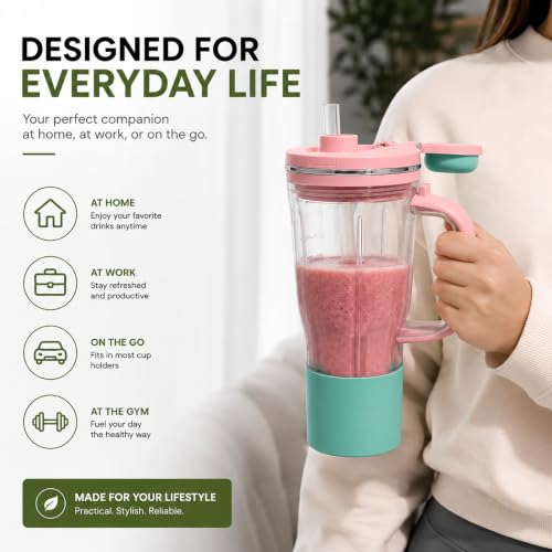 Image of 26oz Replacement Cup with Straw for Ninja BlendBoss Blender (Pink) | Personal Smoothie Tumbler Compatible with Ninja DB300, DB351 Blender Leakproof Lid, Detachable Straw Dishwasher Safe