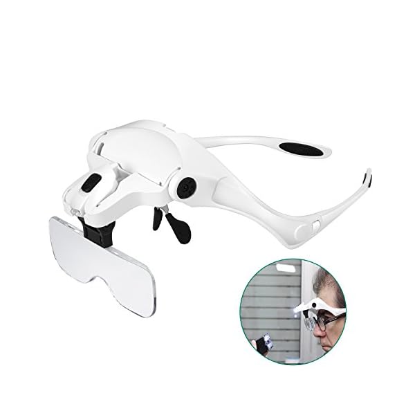 Rightwell Loepbril met Licht Handen vrij Hoofdband Loep Staand Vergrootglas met 2 Ledlampen voor Hobby, Elektriciens…