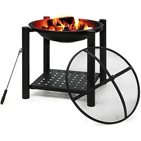 MoNiBloom 22" Portable Fire Pit Outdoor Wood Burning Firepit Outside BBQ Grill Cooking with Rack for Patio Backyard Picnic Garden, Black Cover