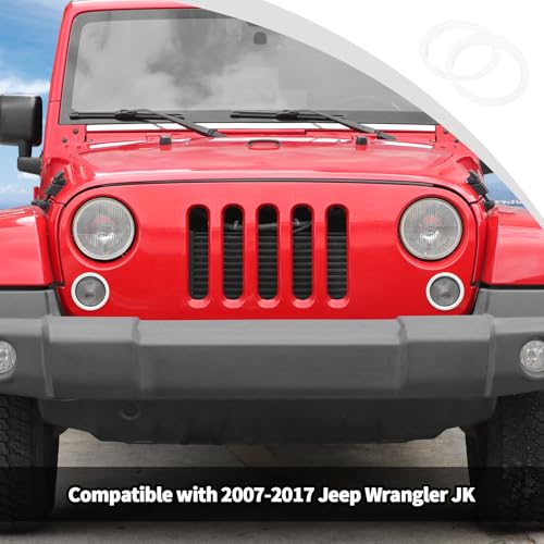Image of JWWY Front Bumper Grill Insert Turn Signal Light Cover Trim Compatible with 2007-2017 Jeep Wrangler JK Exterior Accessories ABS 2PCS White