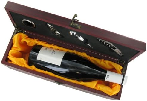 Wine Box and Accessories Presentation Set with Beautiful Rosewood Matte Finish Satin Gold Cloth Interior (Wine bottle not included)