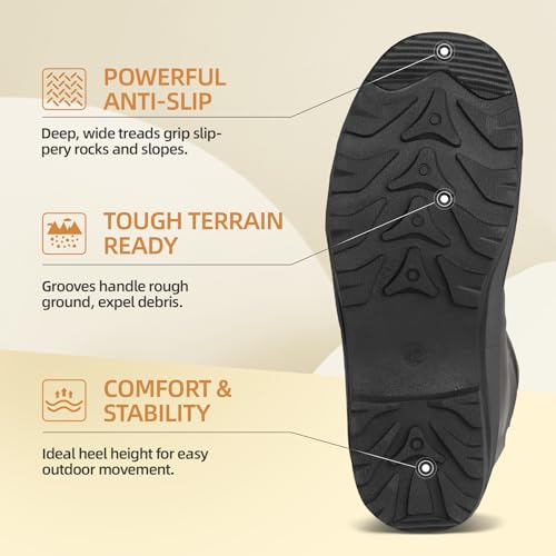 Image of Men's Natural Rubber Rain Boots - Mid Calf Waterproof Mud Boots for Gardening, Fishing & Farming, Lightweight Anti-Slip Deck Shoes, Hands-Free Removal