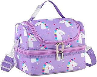 Lunch Bag for Girls, VASCHY Thermal Insulated Lunch Box Bag for Kids Double Decker Cooler Bags with Large Compartment and Shoulder Strap for School,Daycare,Kindergarten,Picnic(Unicorn)