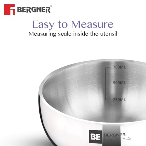 Image of BERGNER BE Essentials TriPly Stainless Steel 3 Pcs Mini Tasra Set - 10 cm (300ml), 12cm (500ml), 14cm (700ml), Junior Tasla Combo, Cook and Serve, Less Oil Use, Easy to Clean - Gas Stove Compatible