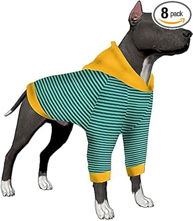 LovinPet Large Dog Onesie/Green Stripe Dog Shirt/2-Legs Design/Full Belly Coverage/for Big Dogs/Pitbull Shirt Bulldog Pajamas