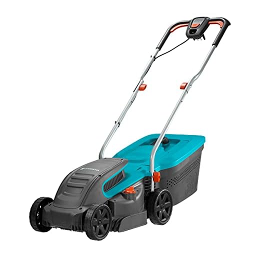 Tondeuse électrique PowerMax 1200/32 de Gardena : tondeuse à gazon jusqu'à 300 m², largeur de coupe 32 cm, capacité 30 l, hauteur de coupe 20-60 mm, guidon rabattable, poignée ergonomique (5032-20)
