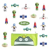 Favores divertidos para la fiesta: funcionan muy bien como borradores y suministros para fiestas espaciales, adorables y de colores brillantes, imprescindibles para cualquier caja del tesoro, recompensas en el aula, premios de juegos, obsequios de carnavales o embutidoras en la escuela o fiesta