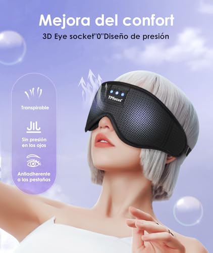 Miniatura 3 de Antifaz Para Dormir Auriculares Inalambricos Bluetooth 3d Para Hombres Y Mujeres,Diseño Ampliado Para Personas Que Duermen De Lado,Sleep Mask Súper Suave,100 Bloqueador De Luz,3d Live Sound Para Asmr
