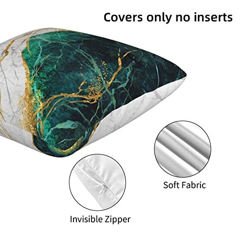 Green And Gold Marble Throw Pillow Covers 18 X 18 Inch Set Of 2 Decorative Pillow Cases Emerald Green Gold Cushion Covers For Sofa Couch Car Bedroom Home Decor #TOP4