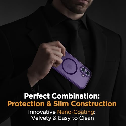 Image of Miracase Magnetic for iPhone 17 Case (Compatible with MagSafe) with Screen Protector Military-Grade Protection, Anti-Fingerprint Translucent Matte Phone Cover for iPhone 17 6.3 inch, Dark Purple