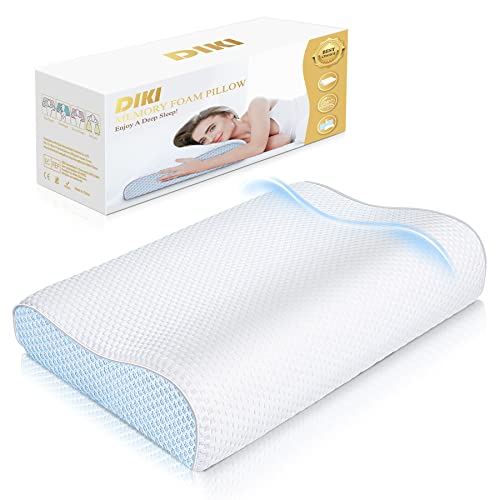 DIKI Nackenkissen Kopfkissen, Memory Foam Kissen Orthopädisches Kopfkissen Nackenstützkissen Ergonomisches Kissen Höheneinstellbare für Seiten- und Rückenschläfer, mit Bambus Kopfkissenbezug Waschbar Cover