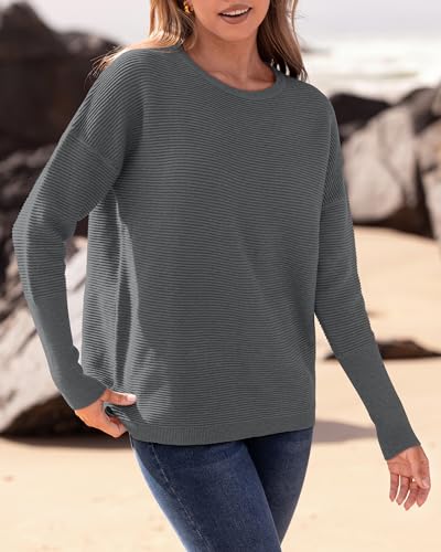 BTFBM Fall Sweaters for Women 2025 Casual Long Sleeve Sweater Striped Loose Fit Pullover Tops