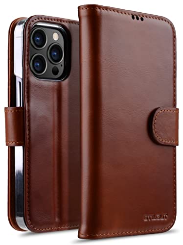 STILGUT Talis Compatible with iPhone 13 Pro Max (6.7 Inch) Case with Card Slot, Leather Flip Cover, Wallet Case