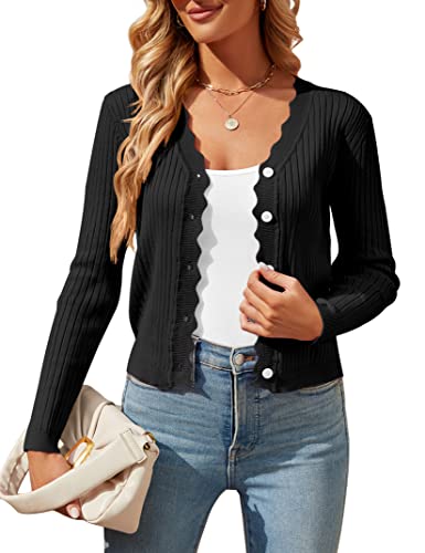 Image of Womens Cropped Cardigan Knit Shrugs for Dresses Tops V Neck Button Down Cardigans Sweaters