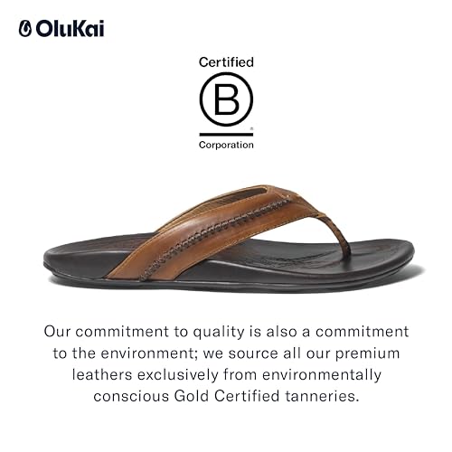 OLUKAI Mea Ola Men's Leather Beach Sandals, Soft & Durable Flip Flops, Arch Support & Comfort Fit, Enhanced Grip & Traction2