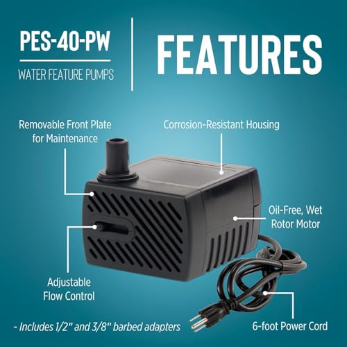 Image of Little Giant PES-40-PW 115-Volt, 45 GPH Magnetic Drive Fountain Pump with 6-Ft. Cord, Black, 566713