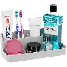 VITVITI Toothbrush Holders for Bathroom, Bathroom Organizer Countertop, Bathroom Counter Organizer with 5 Compartment Storage for Toothpaste/Vanity/Sink, Plastic Gray