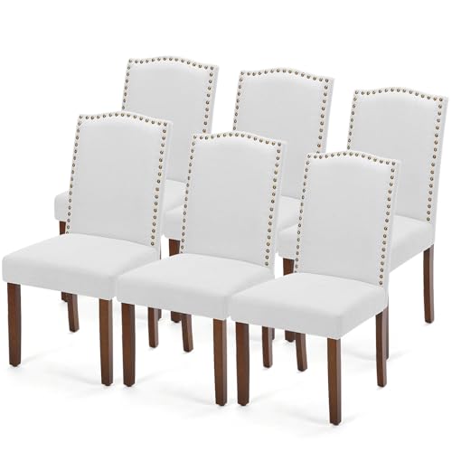DUMOS Upholstered Dining Chairs,Set of 6 Fabric Dining Room Kitchen Chair with Nailhead Trim and Wood Legs, Modern Side Chairs for Living Light Grey
