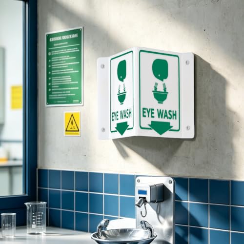 Image of 2 Pack Acrylic Projecting Eye Wash Station Sign Double-Sided Emergency Eye Wash Safety Sign V-Shaped Wall Mount Sign with Pre-Drilled Holes for Laboratory Factory Warehouse Workplace Safety(6 x 5 Inch)