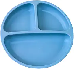 Prato Infantil de Silicone com 3 Divisórias e 4 Ventosas Antiderrapantes para Fixação BPA Free (Azul)