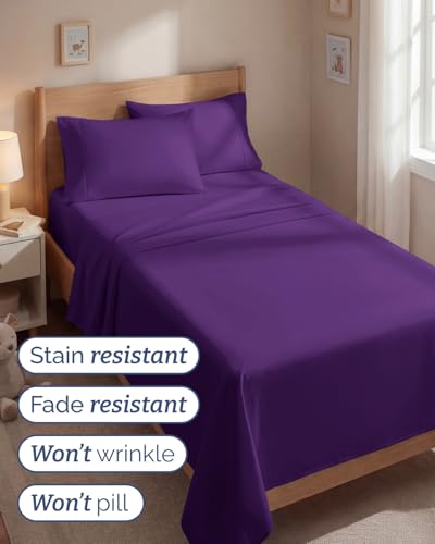 Image of Twin 4 Piece Bed Sheet Set - Comfy, Breathable & Cooling Sheets - Purple | Ultra Soft Hotel Luxury Bedding Set with 8-16 Inch Deep Pockets, 1 Flat & 1 Fitted Sheet & 2 Pillowcases, Wrinkle & Fade Free