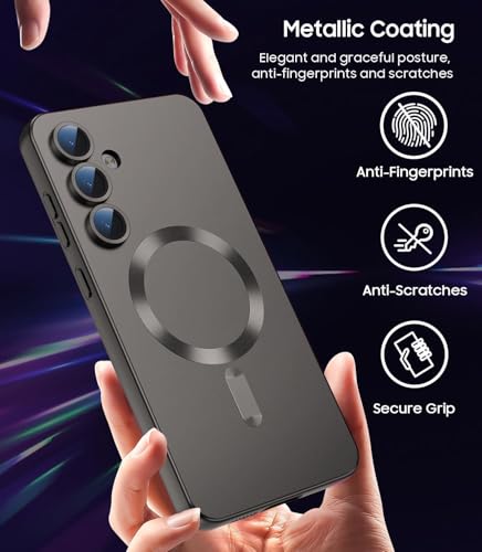 Image of DIZORO Samsung S24 Case, Compatible with Mag Safe Back Cover, Matte Luxury Metallic Luster Flexible TPU Wireless Charging Shockproof Case with Camera Protector Lens (Grey)