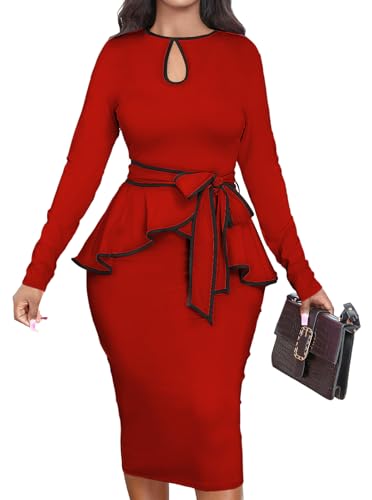 Image of MOJICK Vintage Dress for Women Ruffle Bodycon Keyhole