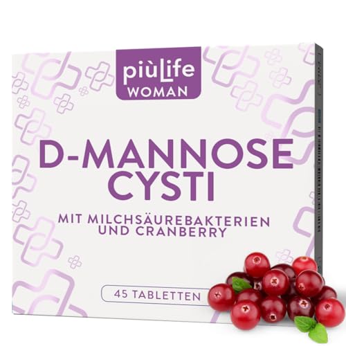 D Mannose Cranberry & Milchsäurebakterien PiùLife – 2000mg dmannose Hochdosiert für Blasenentzündung & Wohlbefinden der Frau – mit Pflanzenflavonoiden & Lactobacillus acidophilus LA85 – 45 Tabletten