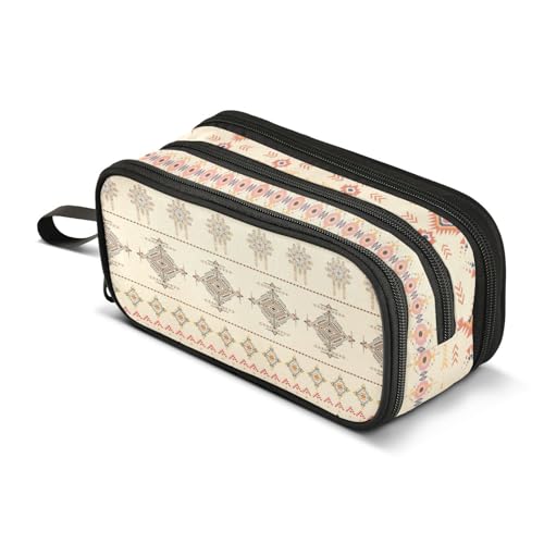 Image of ZAZYXTJ Western Aztec Large Capacity Pencil Case 3 Compartment Pen Pouch Storage Canvas Makeup Bag for School Office Teen Girl Boy Men Women