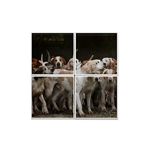 Carreaux céramique de chasse d'art mural meute de chiens et grand limier aboyant