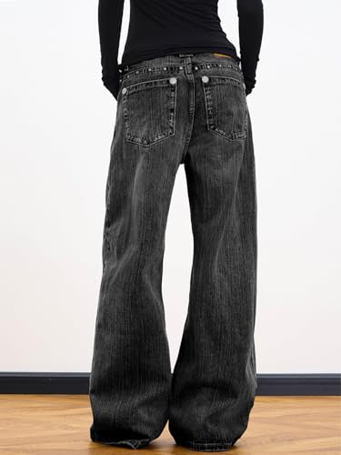 Image of EMMIOL Women Hip Hop 90s Vintage Baggy Jeans Denim Pants Mid Waist Jeans