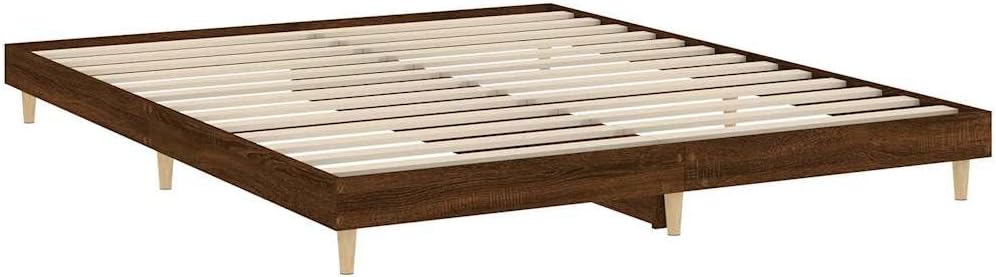 Low Leg Platform Bed Frame, 120x200 cm Small Double Solid Bed Frame with Sturdy Slat Support, Japanese Style, No Box Spring Needed (Brown Oak)