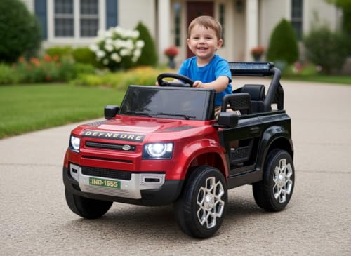 Image of 4X4 Defender Heavy Duty 12V Electric Ride On for Kids with Remote Control 1-7Yrs Car Battery Operated Ride On (Metallic Red)
