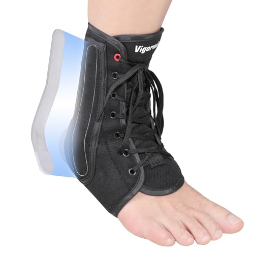 Ankle Brace for Sprained Ankle, Black Lace up Ankle Brace, Ankle Stabilizer Brace for Men Women, Achilles Tendon Support Brace for Left &amp; Right, Dark Black/L