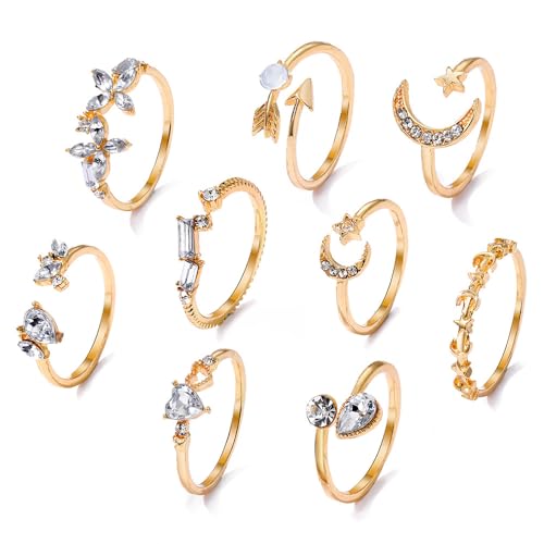 Inenimartj Boho Rings For Women,Gold Stacking Rings Set Vintage Knuckle Stackable Moon Star Butterfly Crystal Heart Flower Leaf Top Finger Rings Cute Rings Stocking Stuffers For Christmas thumb #6