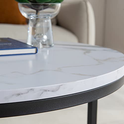 Justone Round Coffee Table Nesting Set Of 2,Side Set Black Frame Circular And Marble Pattern Wooden Tables, Living Room Bedroom Apartment -Easy Assembly -23.6" #TOP7