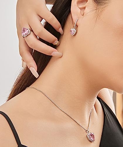 Altenevia Pink Cubic Zirconia Heart Women'S Ring Halo Heart Adjustable Statement Ring For Women thumb #4