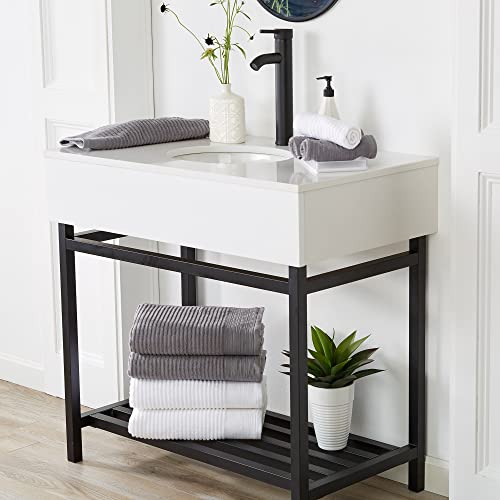 Great Bay Home 100% Cotton Ribbed Terry Bathroom Towels. Absorbent Quick-Dry Plush Bath Towels. Rori Collection (Hand Towel (4-Pack), White) #TOP5