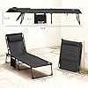 Outsunny Folding Chaise Lounge Chair Outdoor, Sun Tanning Chair with Side Pocket, Carrying Strap, Portable Patio Beach Lounger with 5-Position Reclining Back, Headrest for Pool, Camping, Yard, Black