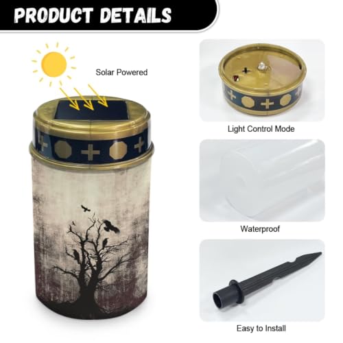 Image of 2 Pack Crow Solar Memorial Lights for Graves | Waterproof Solar Powered Grave Lights, LED Flameless Candle for Prayer Grave Lights for Cemetery Decor, Outdoor Use
