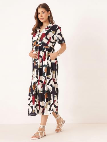 Image of ZELENA Rayon Lapel Neck Zipless Maternity Feeding Dress