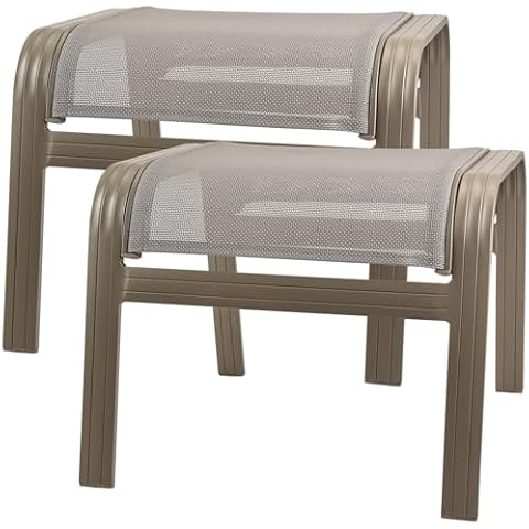 Deguifei Outdoor Ottoman Patio Footstools Assembled Aluminum Footrest Side Table Small Chair Patio Ottoman for Garden,Balcony,Poolside 2 Set Champagne Cover