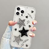 Compatible with iPhone 15 Pro 3D Bling Stars Clear Case, Cute Clear Glitter Hearts, Y2K SparkTransparent Design for Women Soft TPU Shockproof Protective for iPhone 15 Pro-Clear