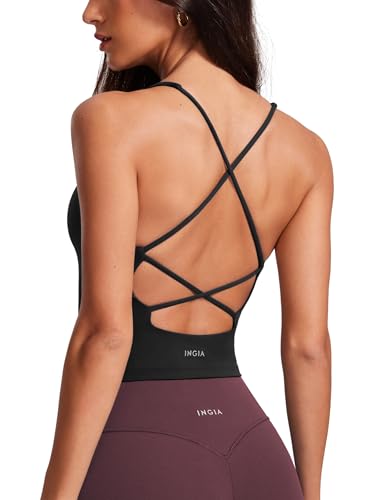 INGIA Womens V Neck Padded Tank Tops Spaghetti Criss...