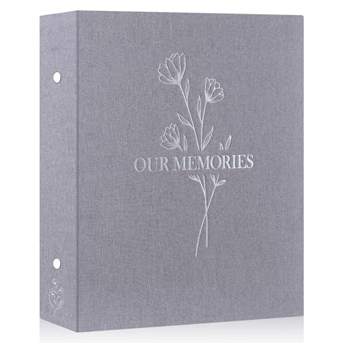 Lanpn Lino Album de Fotos 10x15 400, OUR MEMORIES Tapa Dura Album para Photos Bolsillos Verticales Gris